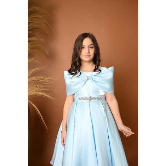 صورة فستان سهرة بناتي مع فيونكة لبس على الكتف - M3481